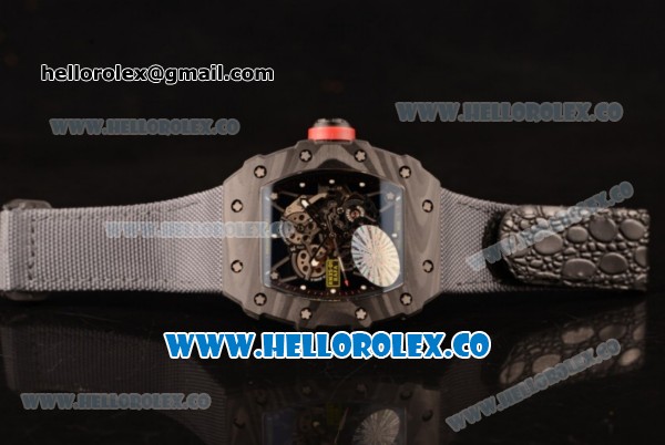 Richard Mille RM 055 Miyota 9015 Automatic Carbon Fiber Case with Skeleton Dial and Grey Nylon/Leather Strap - Click Image to Close